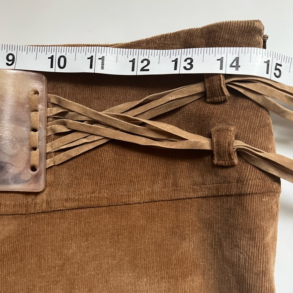 Cache Brown Velvet Flared Pants with Fringe Belt - Picture 11 of 14
